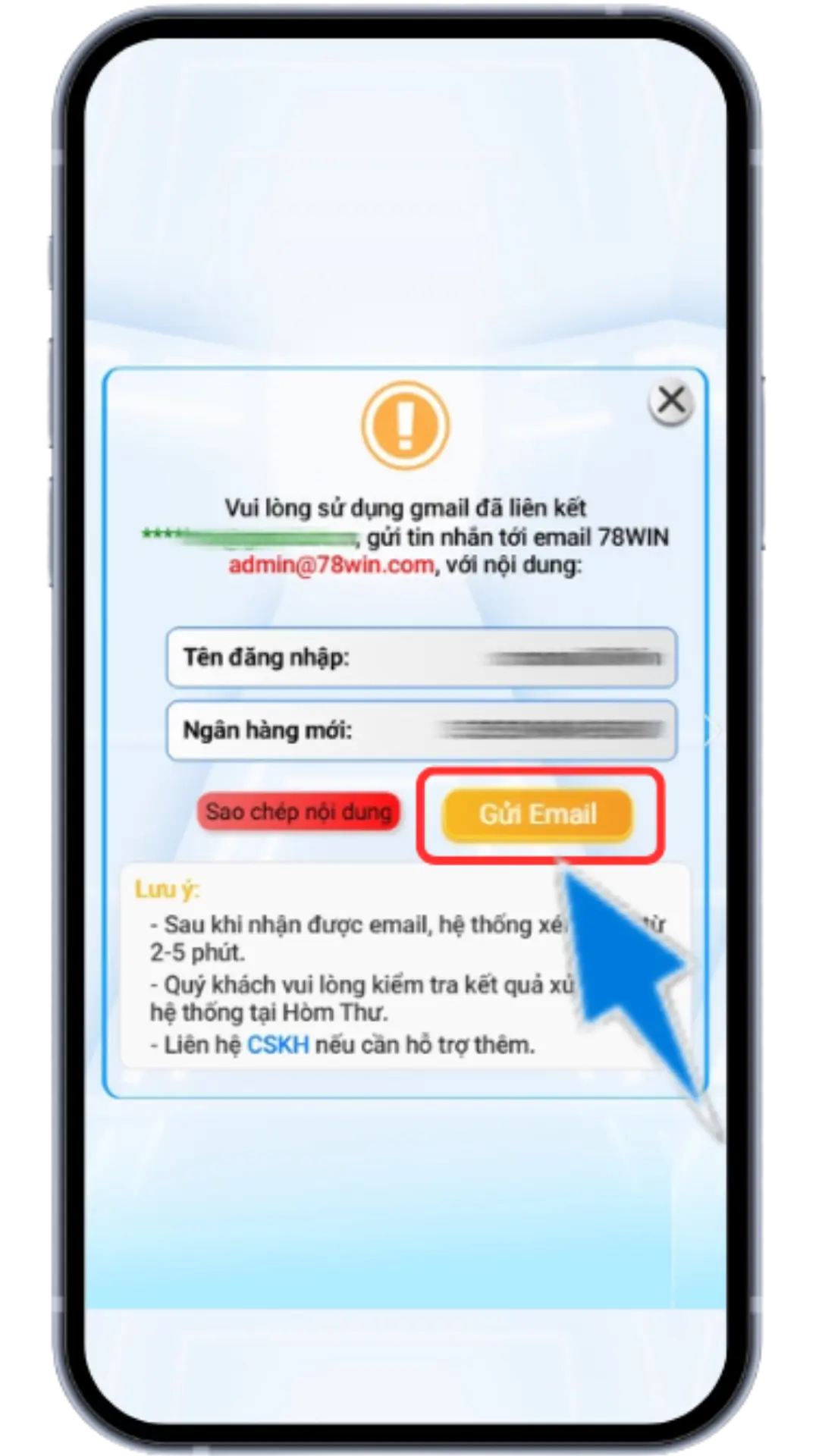 Bước 5 : Sao chép nội dung - Dùng EMAIL đăng ký tài khoản >> Gửi thông tin đã sao chép đến Email của hệ thống >> Chờ xét duyệt trong vài phút
